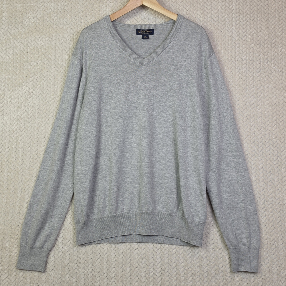 Brooks Brothers Gray 100% Supima Cotton Long Sleeve Sweater Mens XL